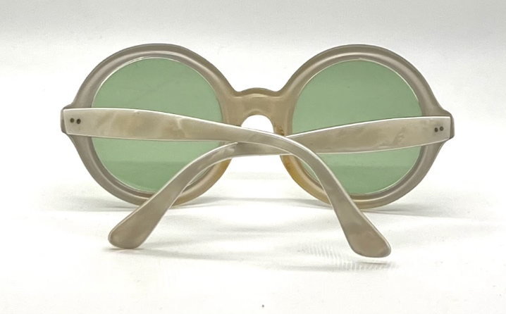 OCULLENS France-VINTAGE Round Sunglasses Pearl Acetate-Green Glass Lens UNWORN/NOS