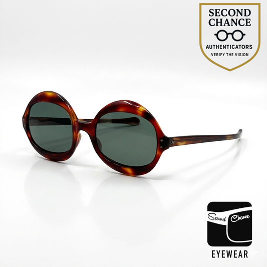 S-655 Sun Timer Tortoiseshell Rounds-Vintage Sunglasses-New Solid Green Custom Lenses