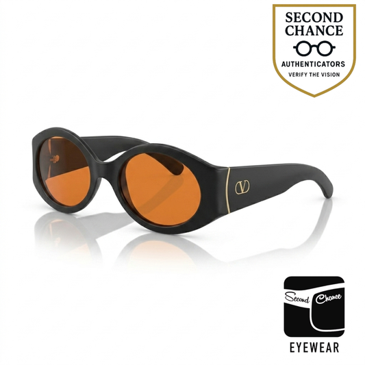 Valentino 3MJ 53□21 Oval Sunglasses Matte Black Orange Lenses Made in Italy