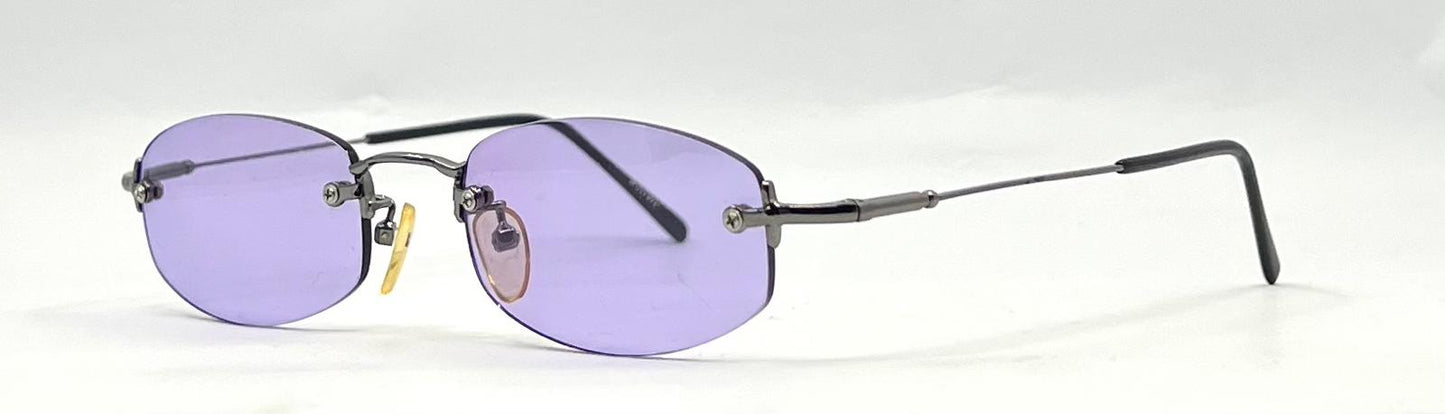 Masters Rimless Sunglasses – Dark Metal Frame – Solid Lavender Lenses – Unworn Vintage