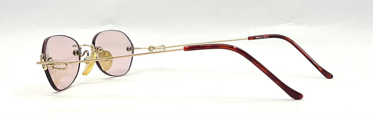 Masters Rimless Sunglasses – Gold Metal Frame – Solid Light Pink Lenses – Unworn Vintage