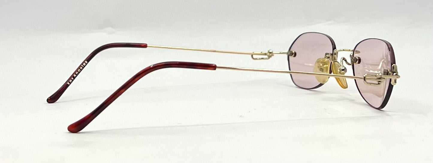 Masters Rimless Sunglasses – Gold Metal Frame – Solid Light Pink Lenses – Unworn Vintage