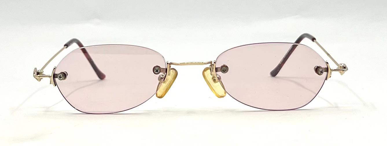Masters Rimless Sunglasses – Gold Metal Frame – Solid Light Pink Lenses – Unworn Vintage