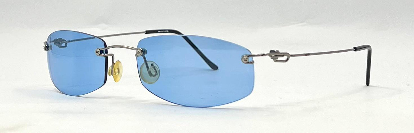 Masters 543 Rimless Sunglasses – Silver Metal Frame – Solid Blue Lenses – Unworn Vintage