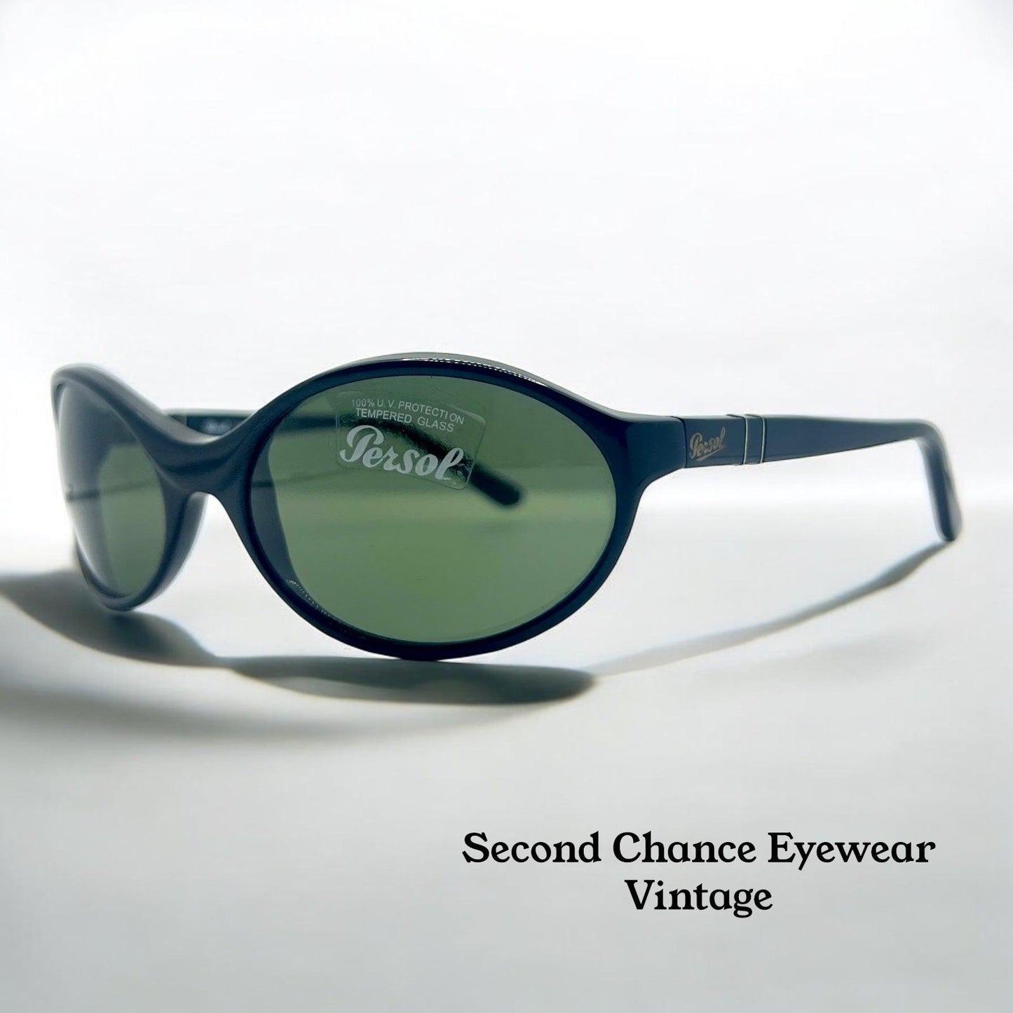 Persol 2505-S 95 56-19 – Vintage Oval Black Sunglasses W| Green Crystal Lenses – Full Kit