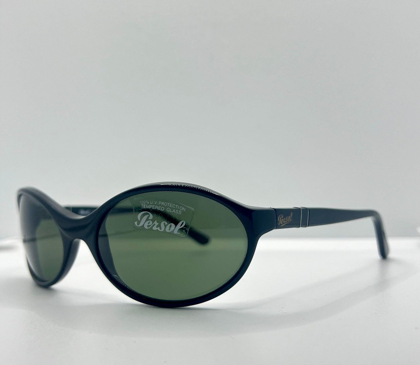 Persol 2505-S 95 56-19 – Vintage Oval Black Sunglasses W| Green Crystal Lenses – Full Kit