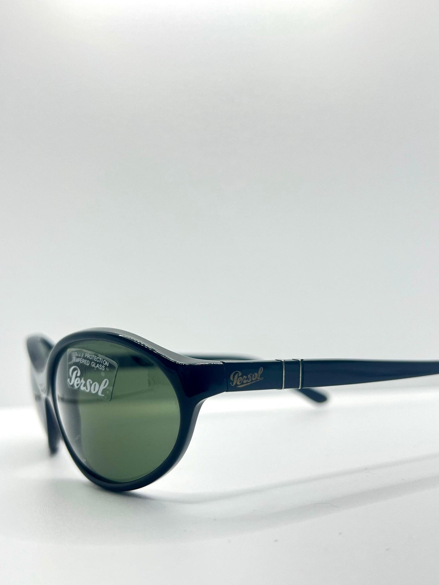 Persol 2505-S 95 56-19 – Vintage Oval Black Sunglasses W| Green Crystal Lenses – Full Kit