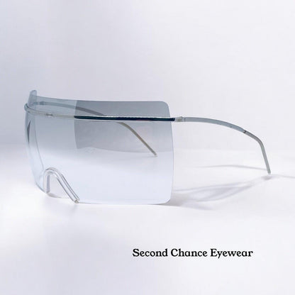 Chanel 4045 c.124|57 Vintage 2000s Shield Sunglasses-Silver Metal, Grey to Clear Gradient lens