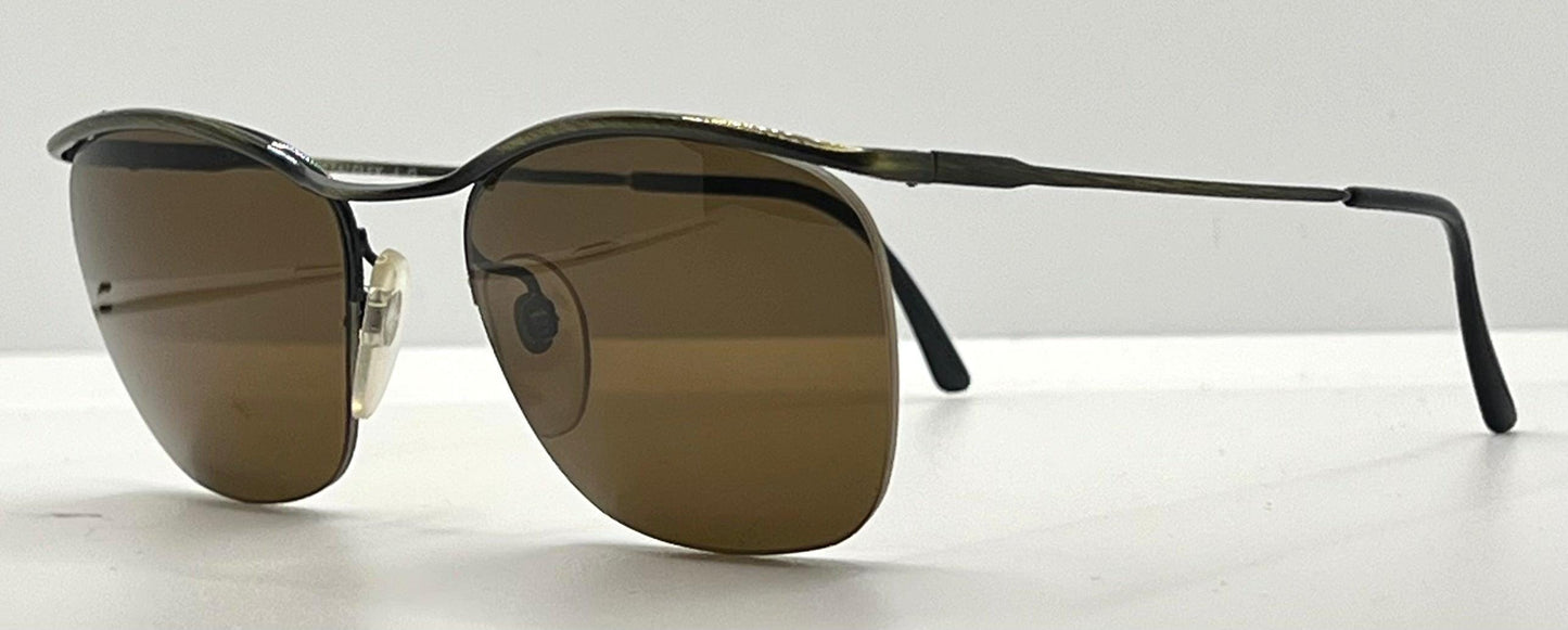 Metalflex Lg Vintage Sunglasses-Half Rim Wire Frame-Brown Lenses-Italy-55Mm