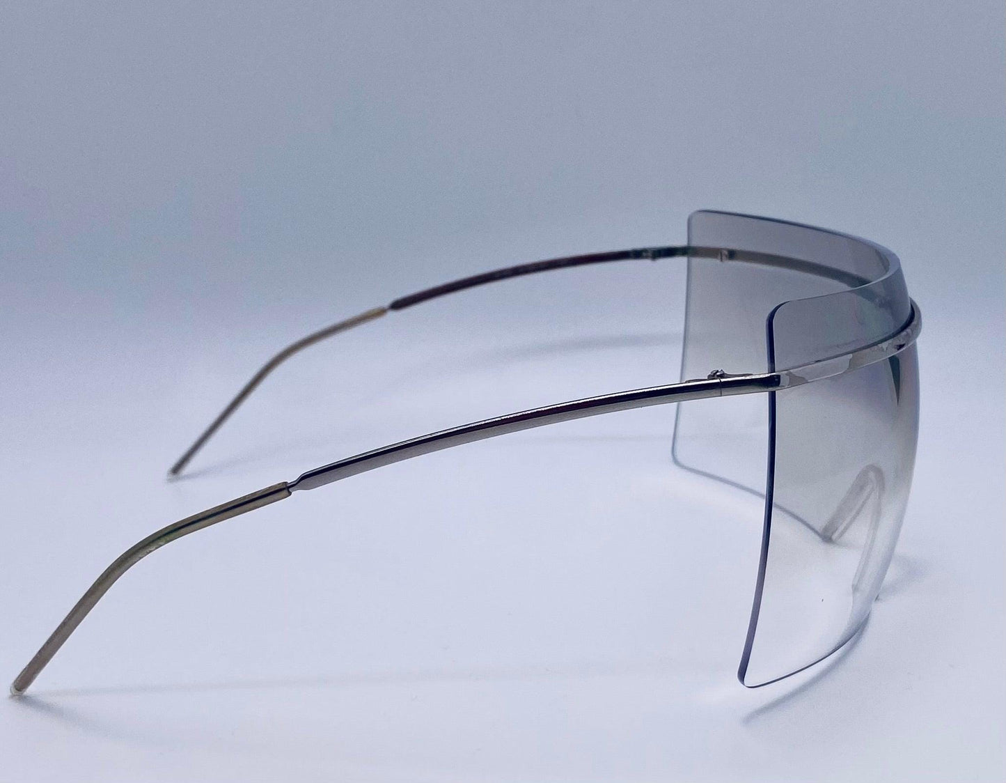 Chanel 4045 c.124|57 Vintage 2000s Shield Sunglasses-Silver Metal, Grey to Clear Gradient lens