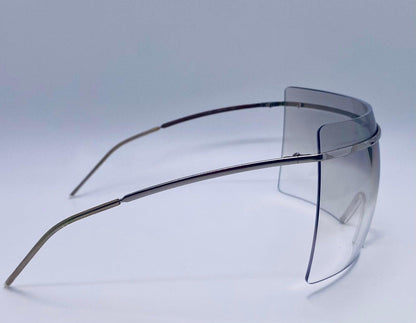 Chanel 4045 c.124|57 Vintage 2000s Shield Sunglasses-Silver Metal, Grey to Clear Gradient lens