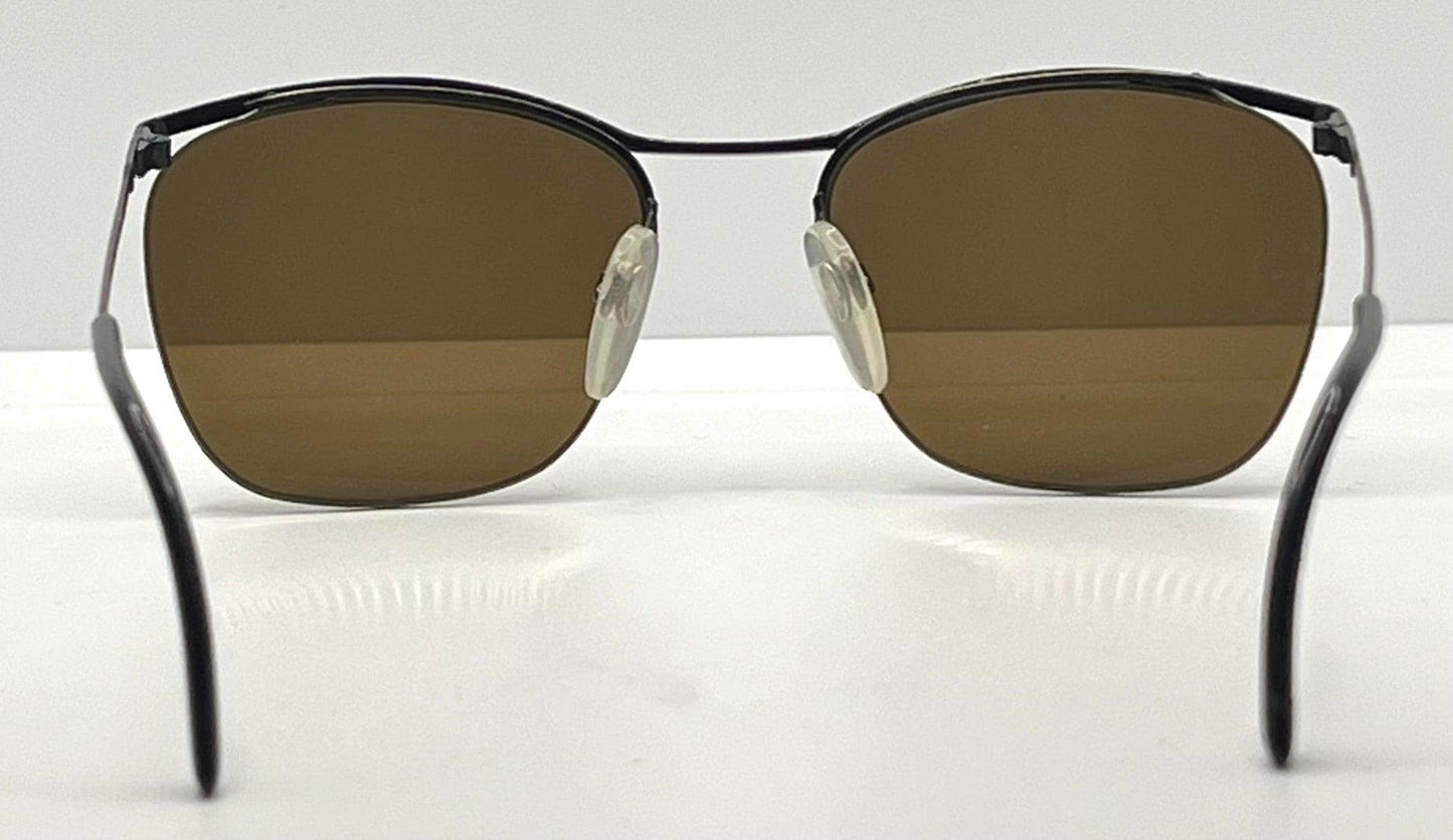 Metalflex Lg Vintage Sunglasses-Half Rim Wire Frame-Brown Lenses-Italy-55Mm