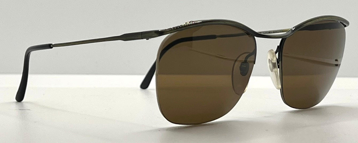 Metalflex Lg Vintage Sunglasses-Half Rim Wire Frame-Brown Lenses-Italy-55Mm