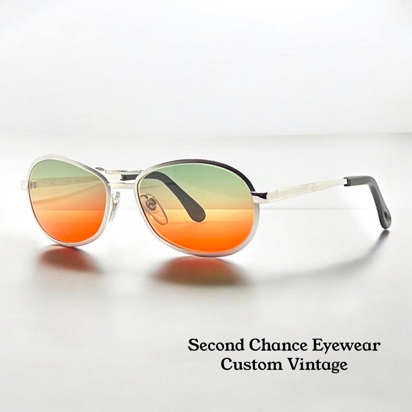 Nos Suzy Gilt Vintage Silver Aviator Sunglasses W|New, Custom Sunset Fade Gradient Lenses