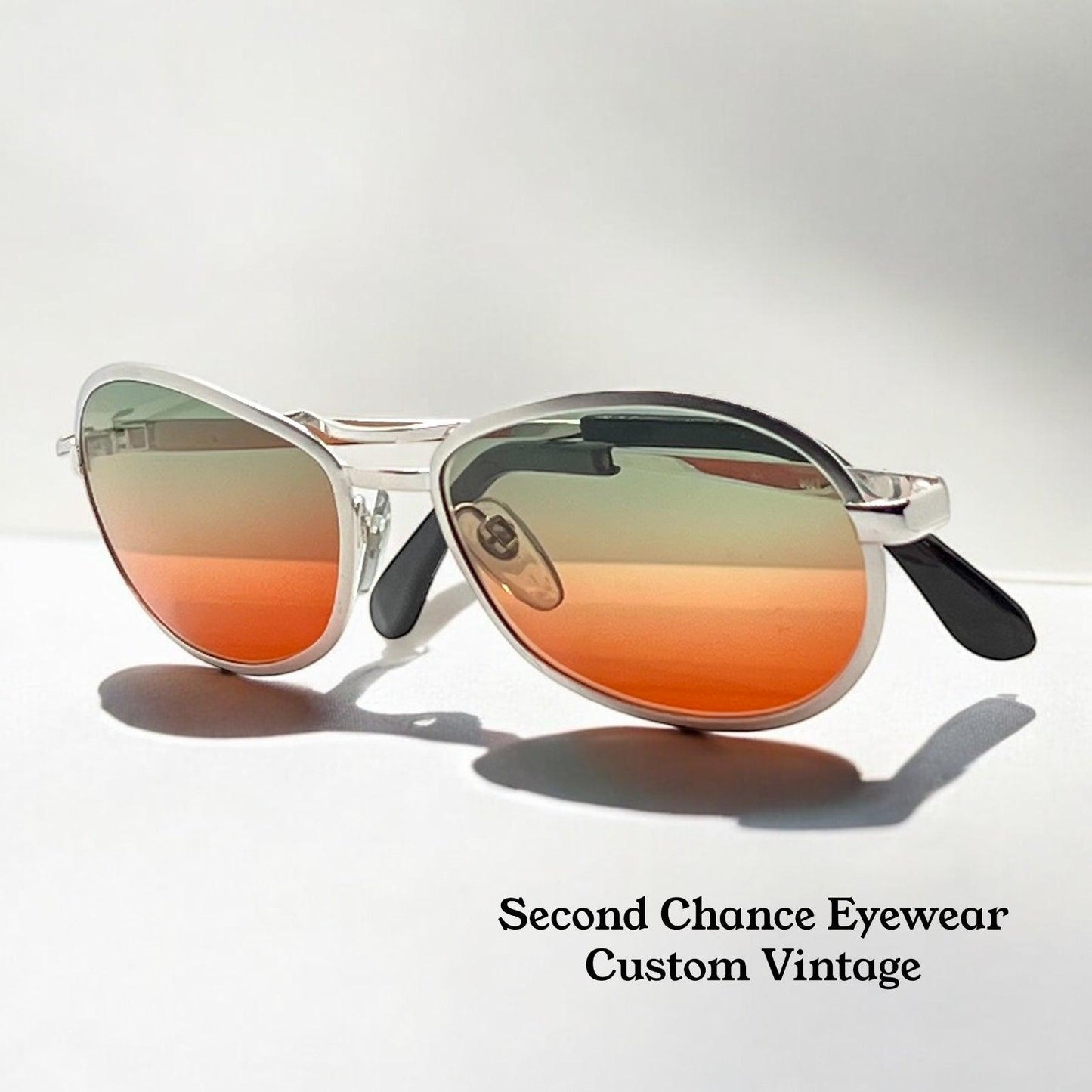 Nos Suzy Gilt Vintage Silver Aviator Sunglasses W|New, Custom Sunset Fade Gradient Lenses