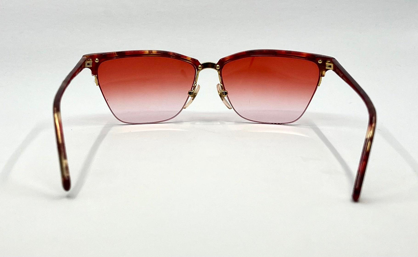 Gianni Versace 343 959 Semi Rimless Vintage Sunglasses w|New Red Havana Custom Gradient tinted Lenses