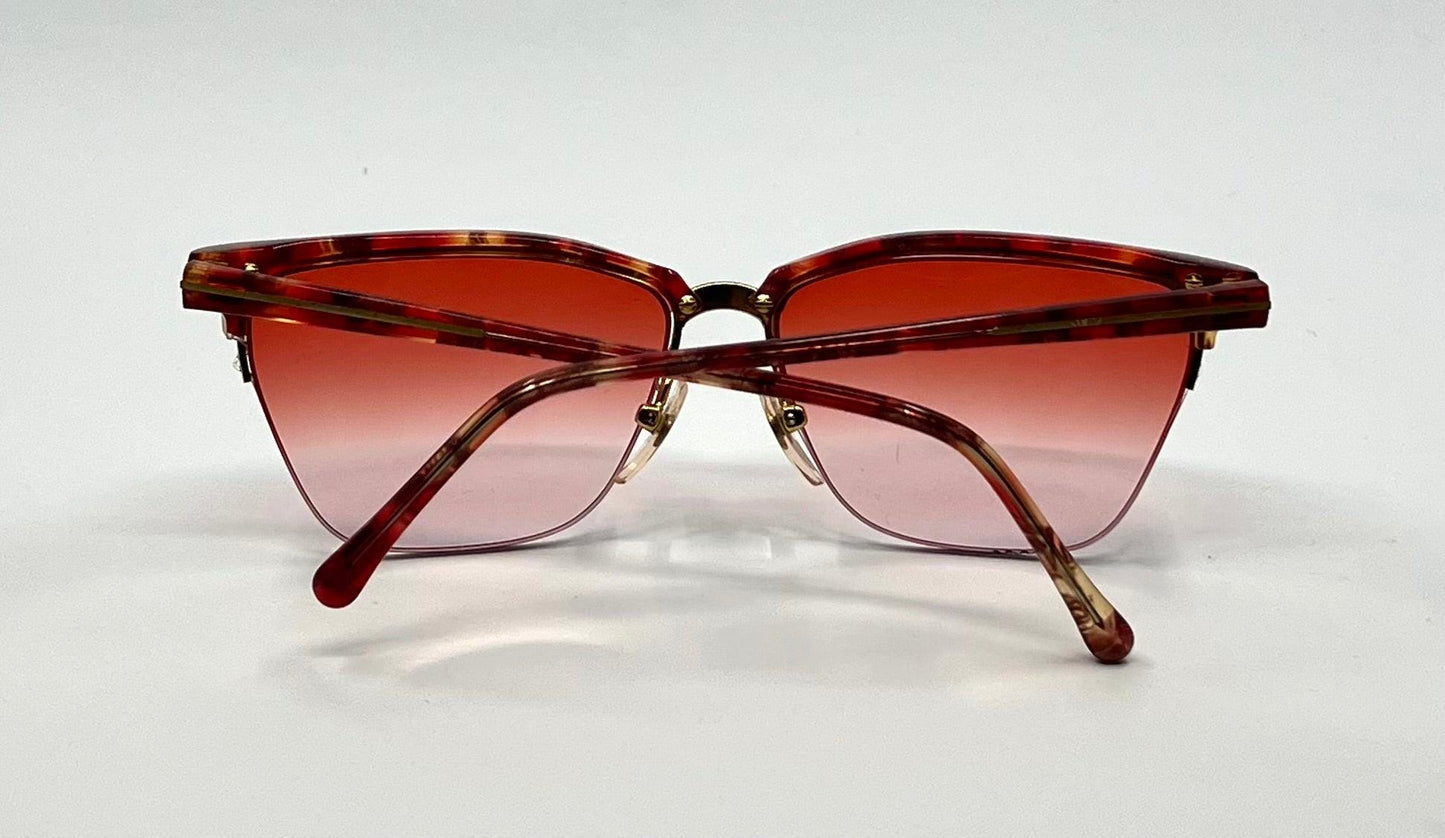 Gianni Versace 343 959 Semi Rimless Vintage Sunglasses w|New Red Havana Custom Gradient tinted Lenses