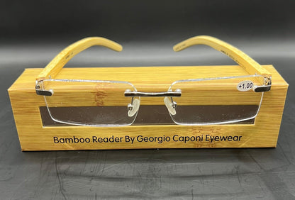 Georgio Caponi Genuine Bamboo Wood Unisex Rimless Readers W| Magnification Brand New