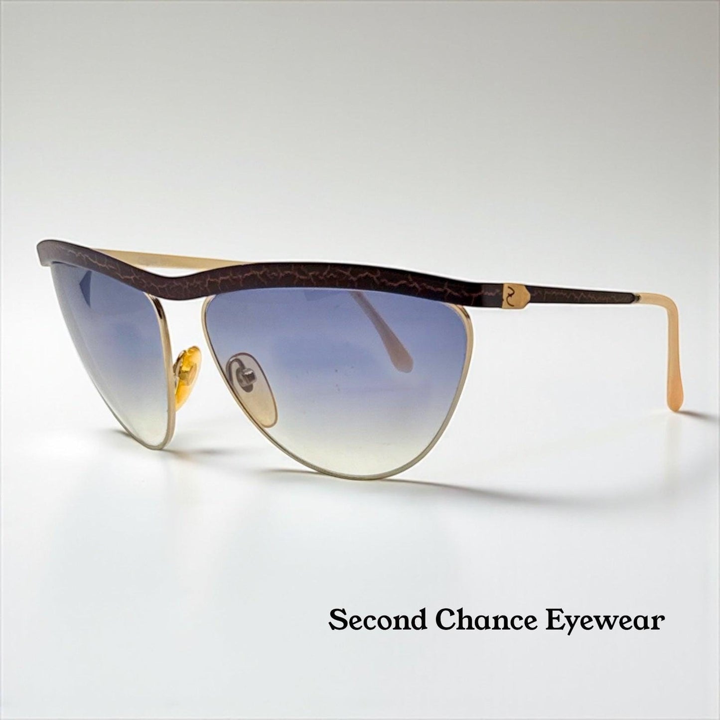 Zagato 6100 Italian Aviator Vintage Sunglasses-Gold Crackle Enamel-Deadstock 80s