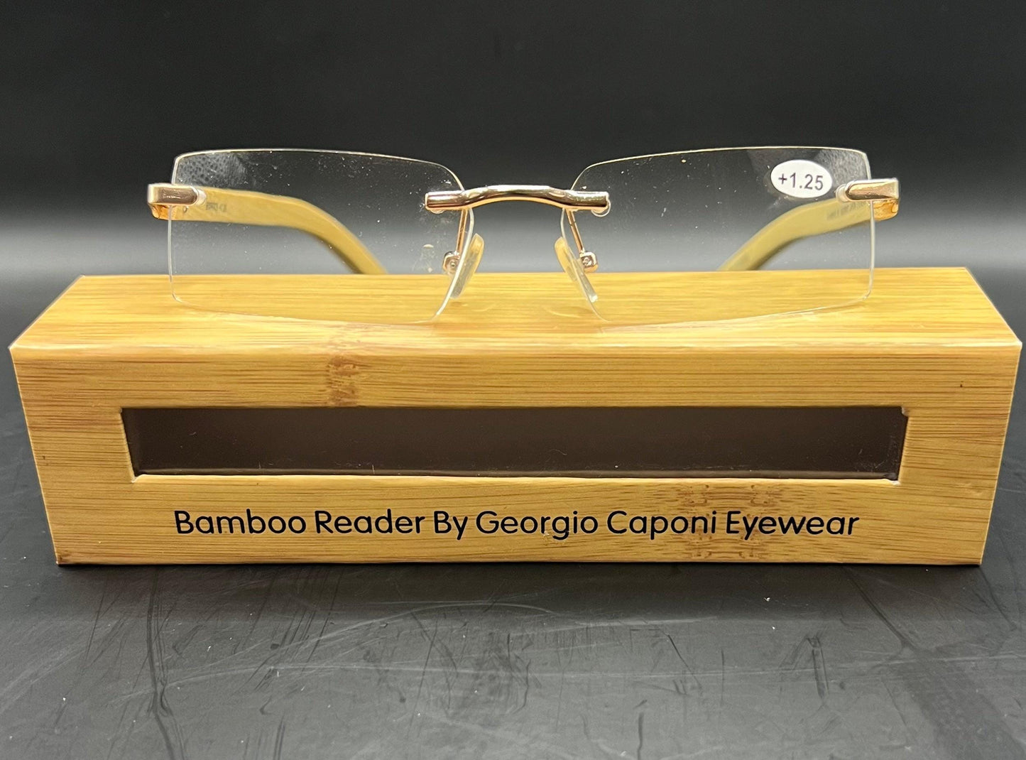 Georgio Caponi Genuine Bamboo Wood Unisex Rimless Readers W| Magnification Brand New