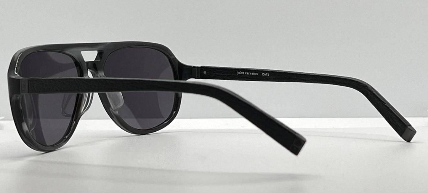 John Varvatos V769Af Sunglasses Black|Grey Horn – Leather Wrapped Temples