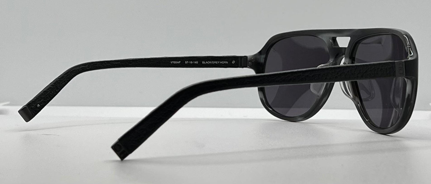 John Varvatos V769Af Sunglasses Black|Grey Horn – Leather Wrapped Temples