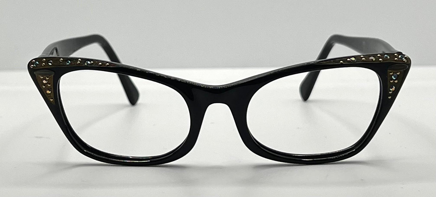 Vintage Titmus Usa “Siret” Cat-Eye Eyeglasses Black Rhinestone – Restored