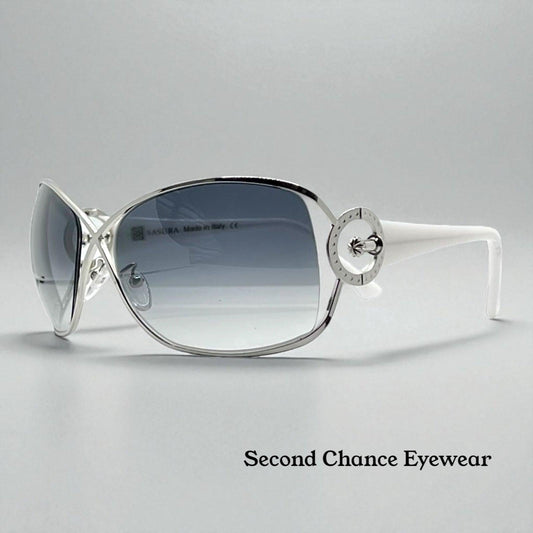 Sasura S203 Col. 01 White & Silver Oval Sunglasses – Gradient Lenses – Made in Italy