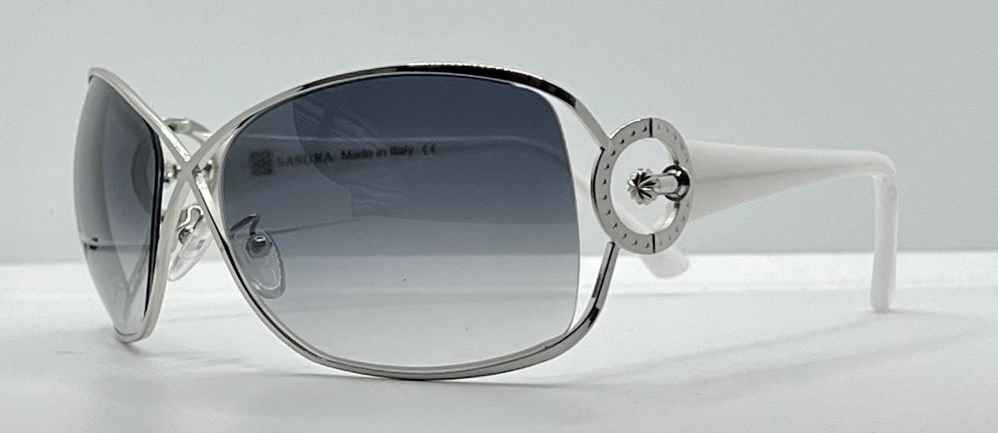 Sasura S203 Col. 01 White & Silver Oval Sunglasses – Gradient Lenses – Made in Italy