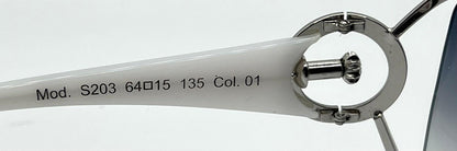 Sasura S203 Col. 01 White & Silver Oval Sunglasses – Gradient Lenses – Made in Italy