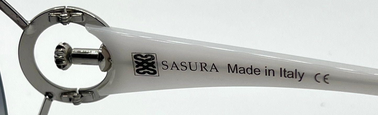 Sasura S203 Col. 01 White & Silver Oval Sunglasses – Gradient Lenses – Made in Italy