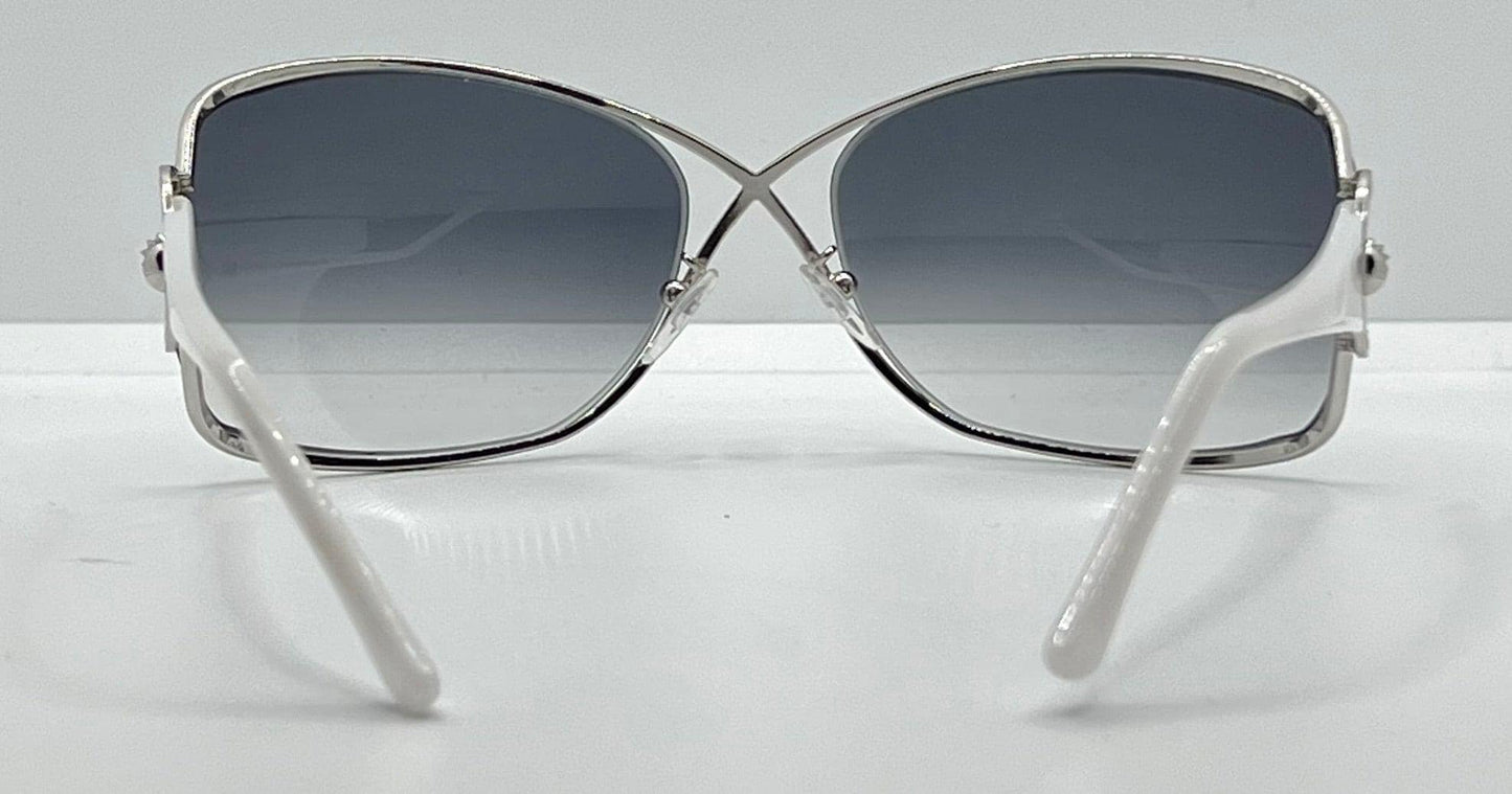Sasura S203 Col. 01 White & Silver Oval Sunglasses – Gradient Lenses – Made in Italy