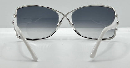 Sasura S203 Col. 01 White & Silver Oval Sunglasses – Gradient Lenses – Made in Italy
