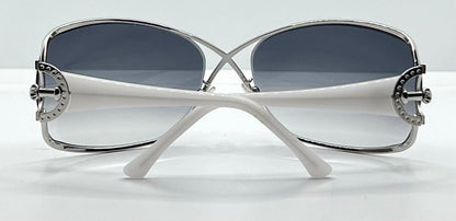 Sasura S203 Col. 01 White & Silver Oval Sunglasses – Gradient Lenses – Made in Italy
