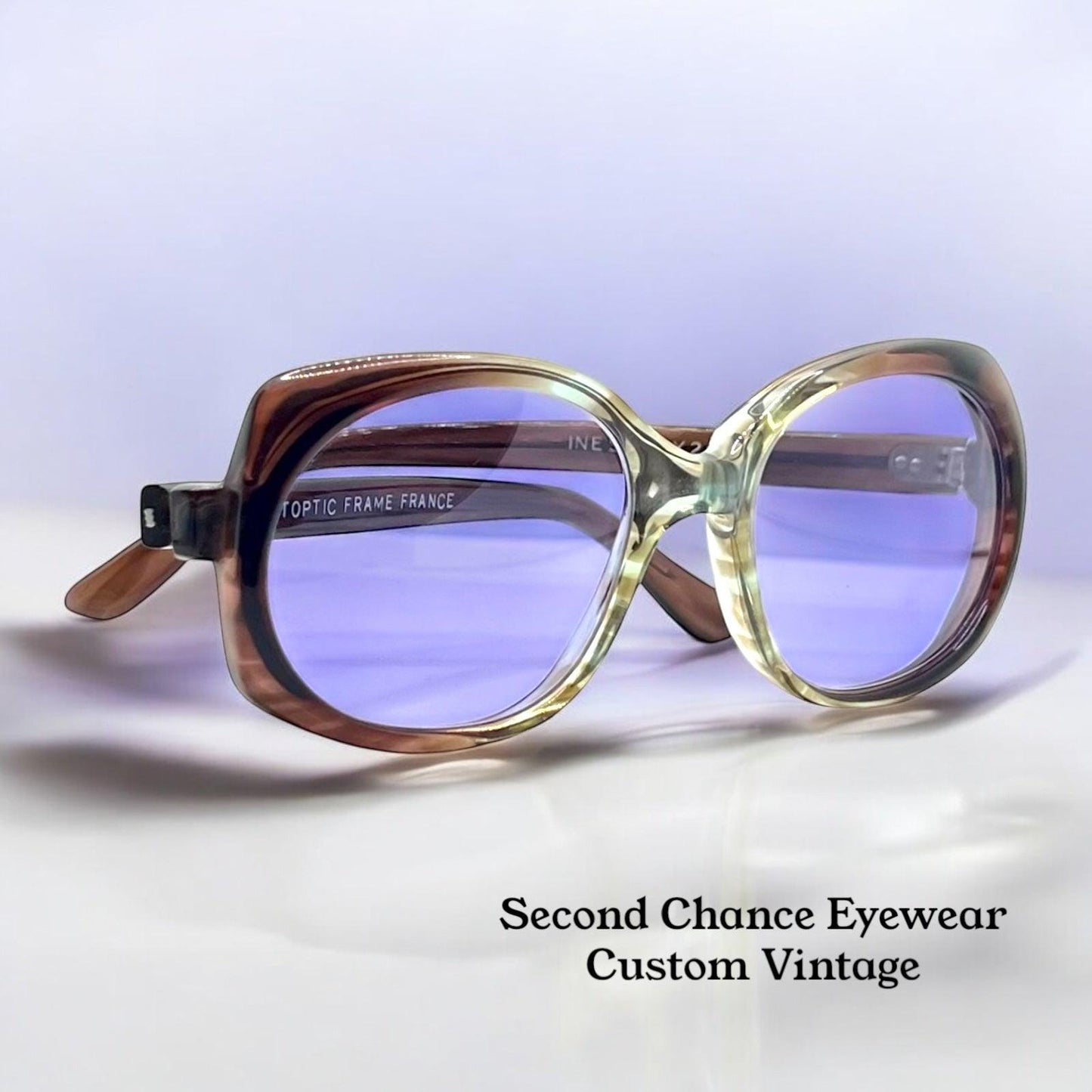 Artoptic Ines 52-20 – Vintage French Butterfly Sunglasses W|New, Custom Violet Lenses-Deadstock