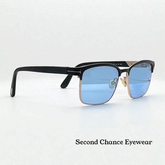 Tom Ford Tf5323 002 Black|Gold Sunglasses W|New Blue Custom Lenses-New|Unworn-Full Kit