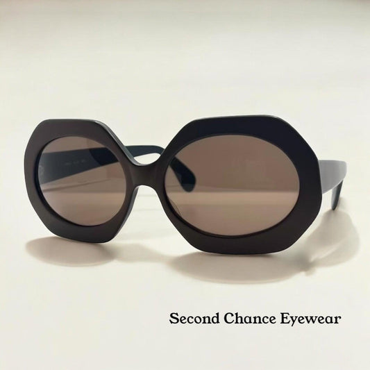 Hoseki Hk 231-Bold Geometric Oval Sunglasses-Kmn Finish-Vintage Deadstock-Italy