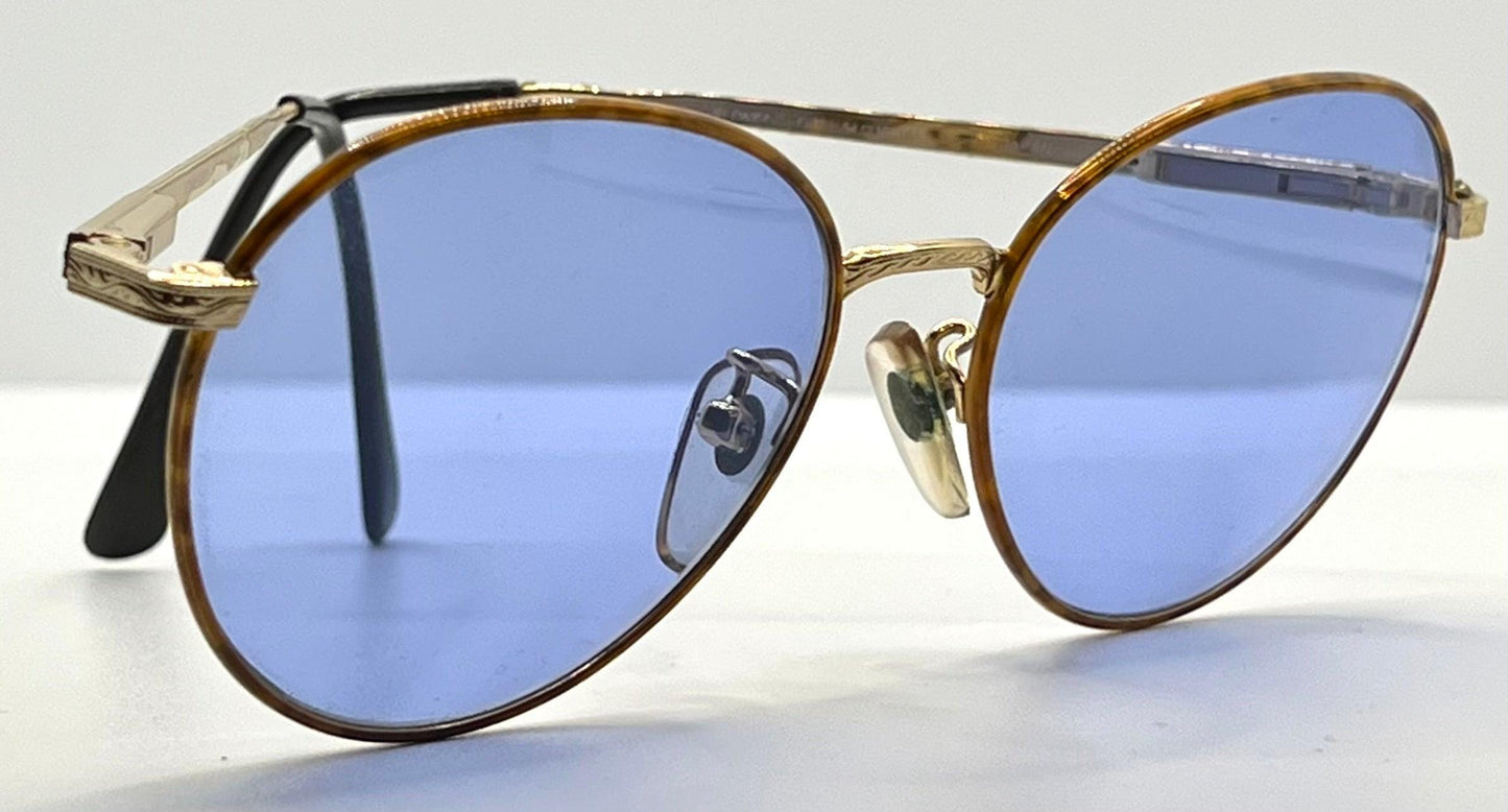 Semester Blond 081 Japan Vintage Sunglasses-Gold Frame W|New, Blue Custom Lenses