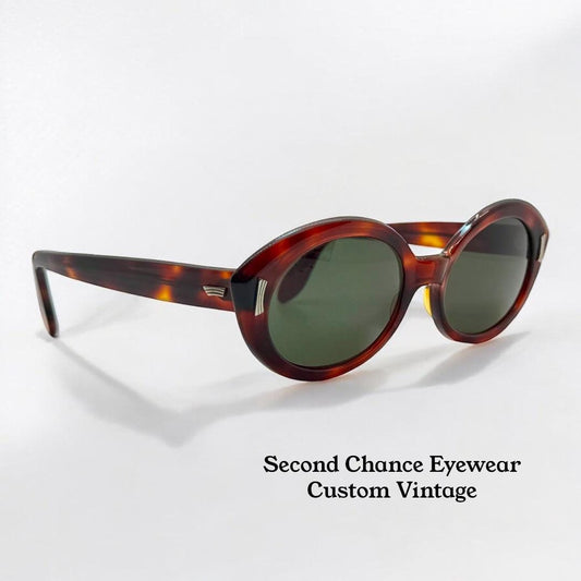 Vintage Sro U.S.A. 5 3|4 - Tortoise Panto Sunglasses With Brand New, Custom Berko'S Designs Evergreen Lenses
