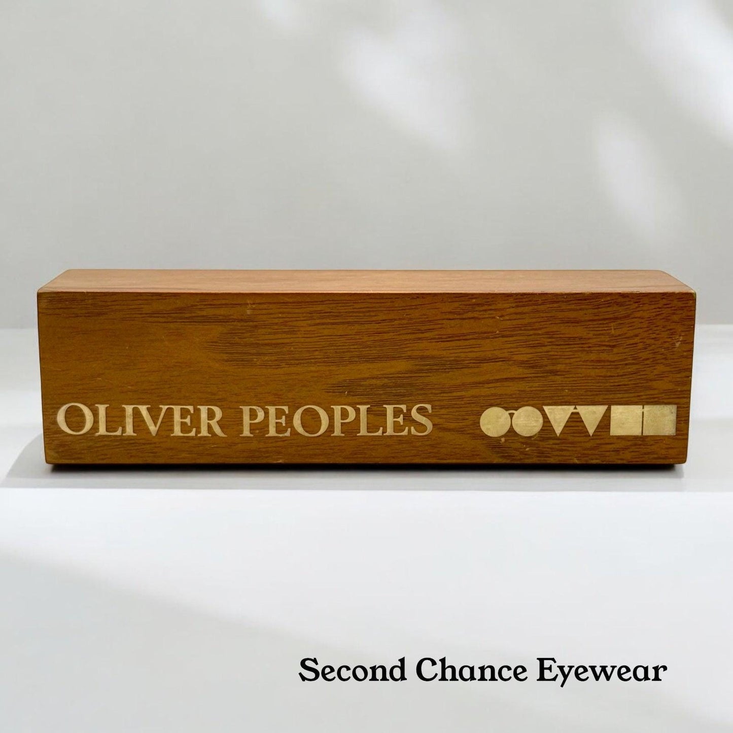 Oliver Peoples Wooden Double-Sided Retail Display with Gold Logo – Pre-Owned