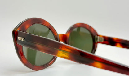 Vintage Sro U.S.A. 5 3|4 - Tortoise Panto Sunglasses With Brand New, Custom Berko'S Designs Evergreen Lenses