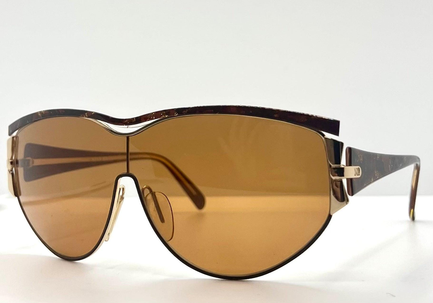 Nina Ricci Nr3017 C.321 0166 Vintage Shield Sunglasses-Gold|Brown-Deadstock