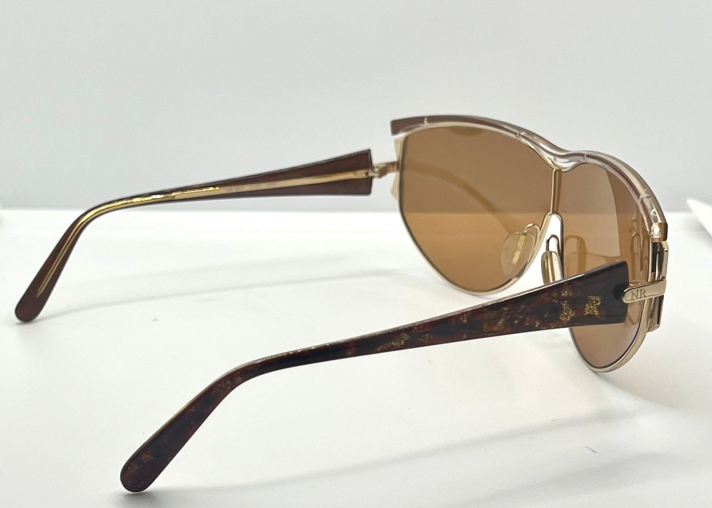 Nina Ricci Nr3017 C.321 0166 Vintage Shield Sunglasses-Gold|Brown-Deadstock