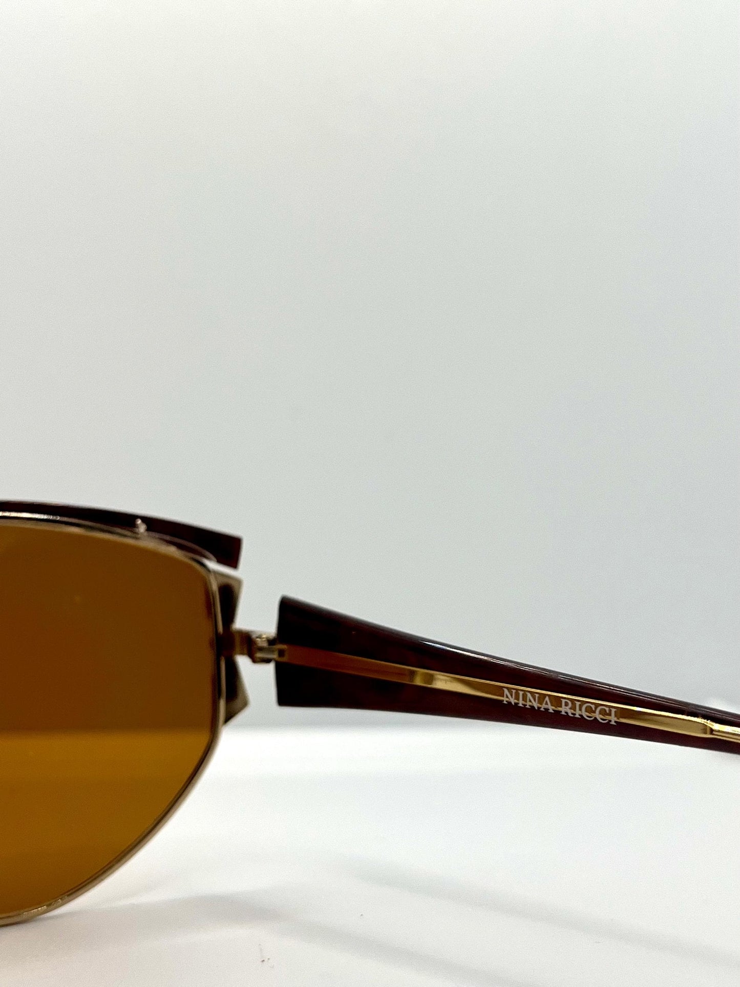 Nina Ricci Nr3017 C.321 0166 Vintage Shield Sunglasses-Gold|Brown-Deadstock