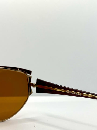 Nina Ricci Nr3017 C.321 0166 Vintage Shield Sunglasses-Gold|Brown-Deadstock