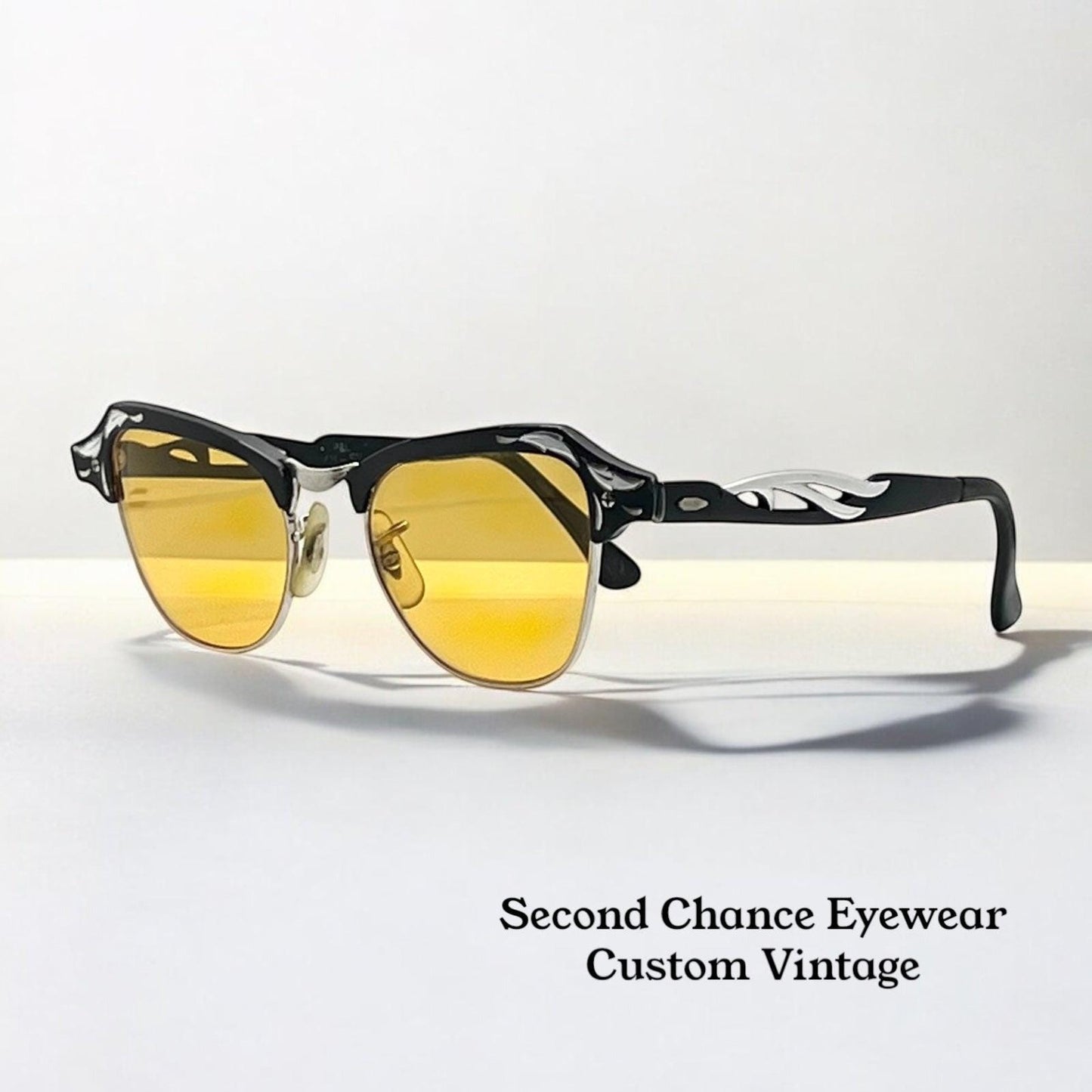 B&L 1|10 12K Gf 20-46 Clubmaster-Style Vintage Sunglasses W|New, Custom Solid Persimmon Lenses