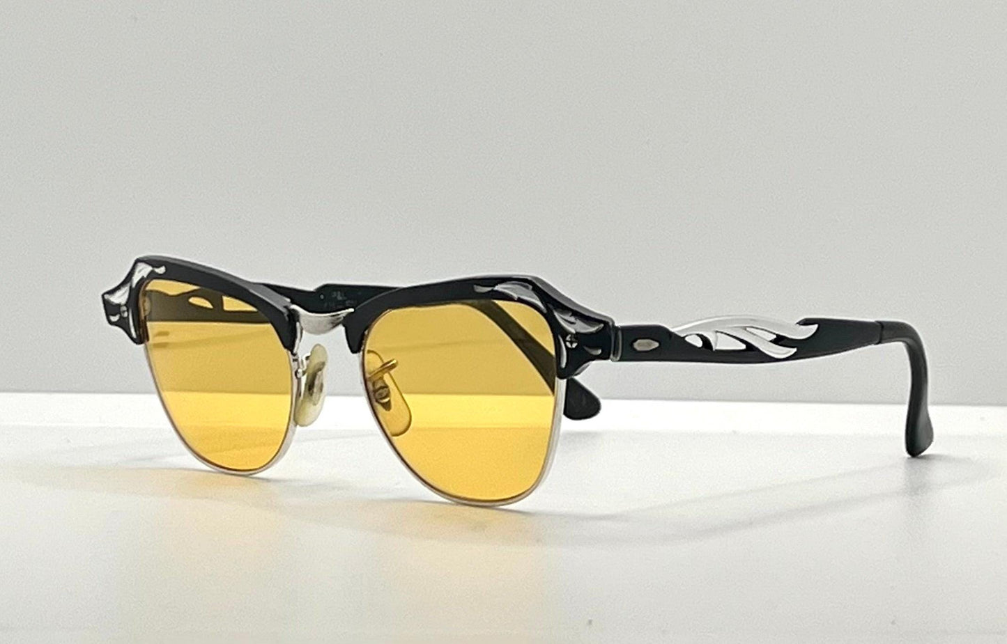 B&L 1|10 12K Gf 20-46 Clubmaster-Style Vintage Sunglasses W|New, Custom Solid Persimmon Lenses