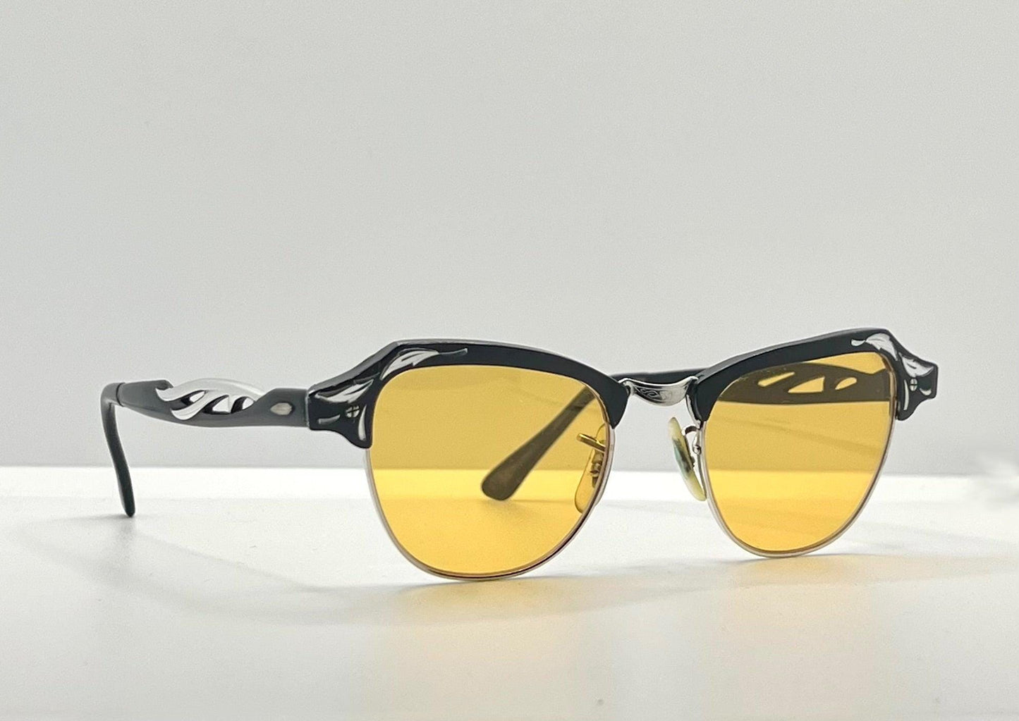 B&L 1|10 12K Gf 20-46 Clubmaster-Style Vintage Sunglasses W|New, Custom Solid Persimmon Lenses