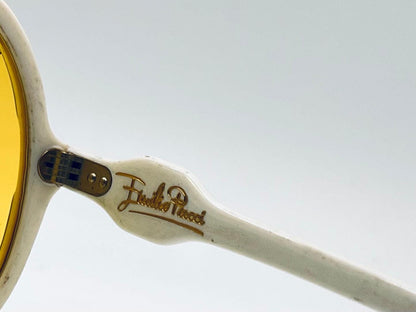 Vintage 1970S Emilio Pucci Sunglasses – Nos Pearl White With Muted Jade Accents, Original Solid Marigold Lenses-Made In France