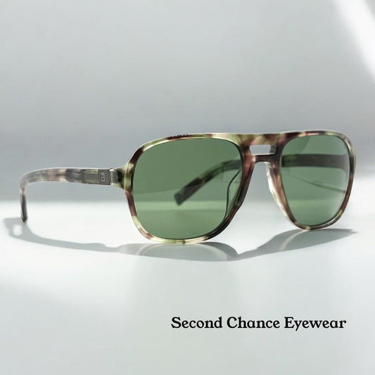 John Varvatos Classic Sunglasses – Camo Horn Acetate – Green Lenses – Bnib